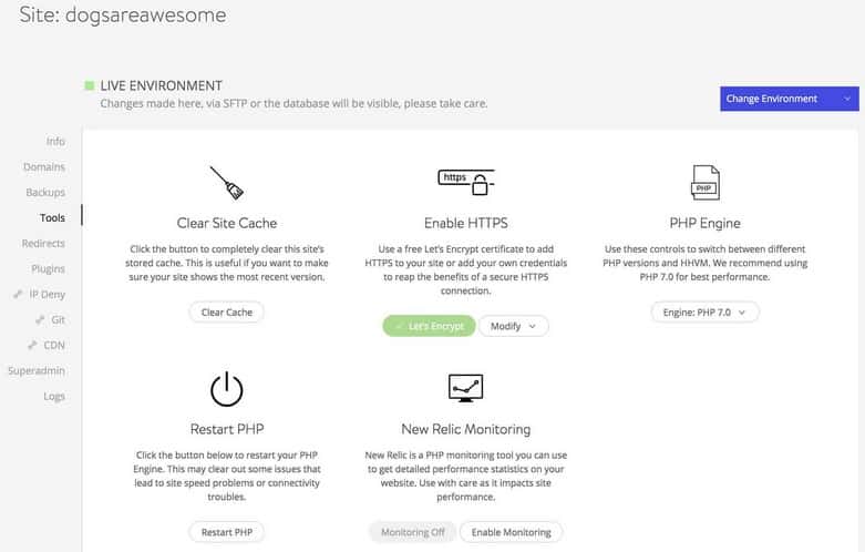 You'll have various tools at your disposal to manage your site(s)