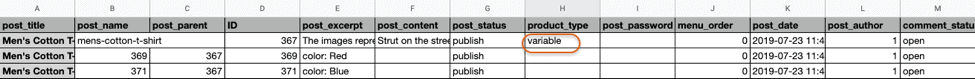 CSV of Variation product