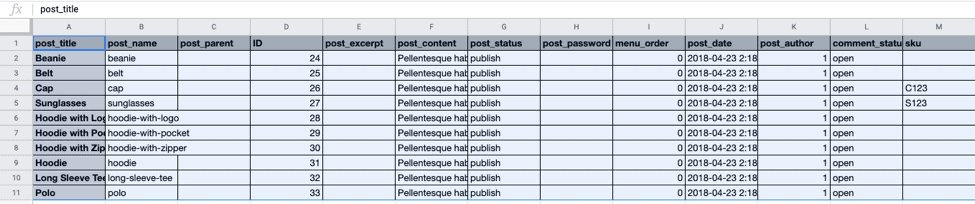 Exported CSV