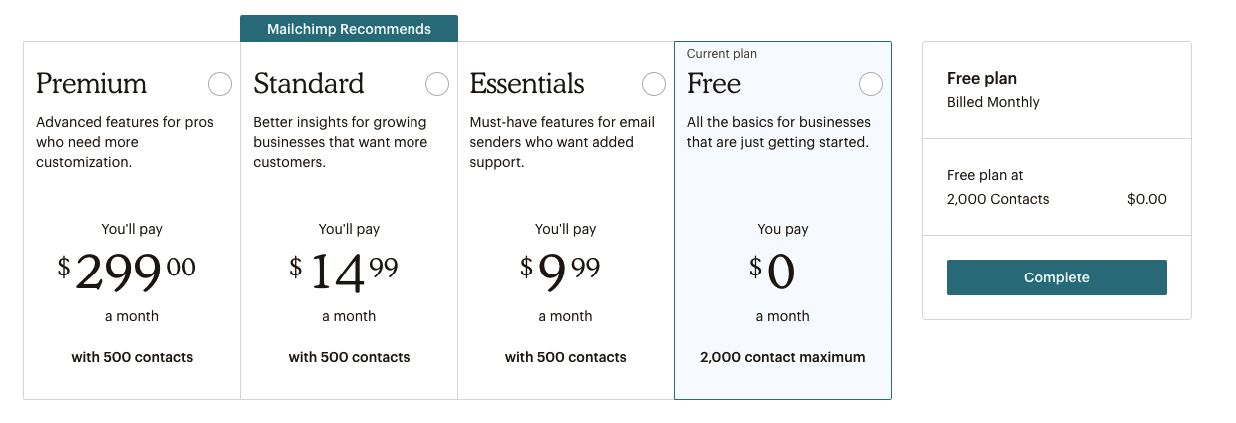 Mailchimp Plans