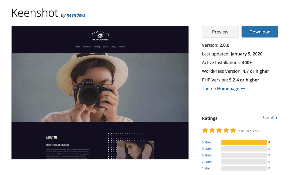 Keenshot, the best WordPress photography theme 2023 3 Keenshot Theme