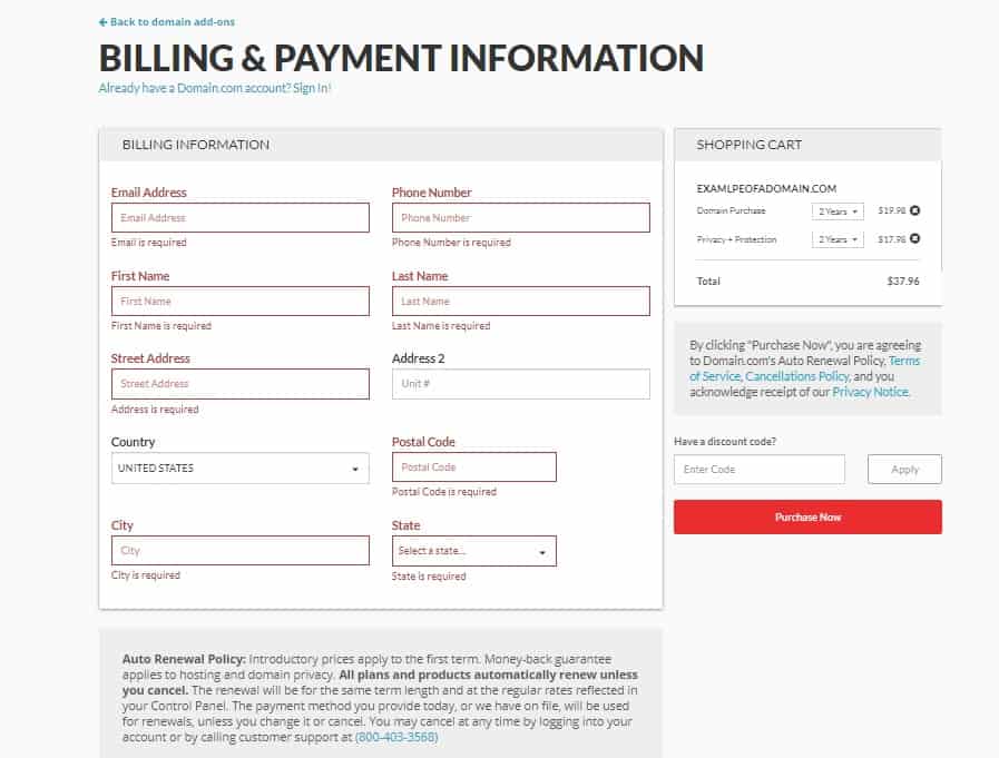 Fill out Billing information