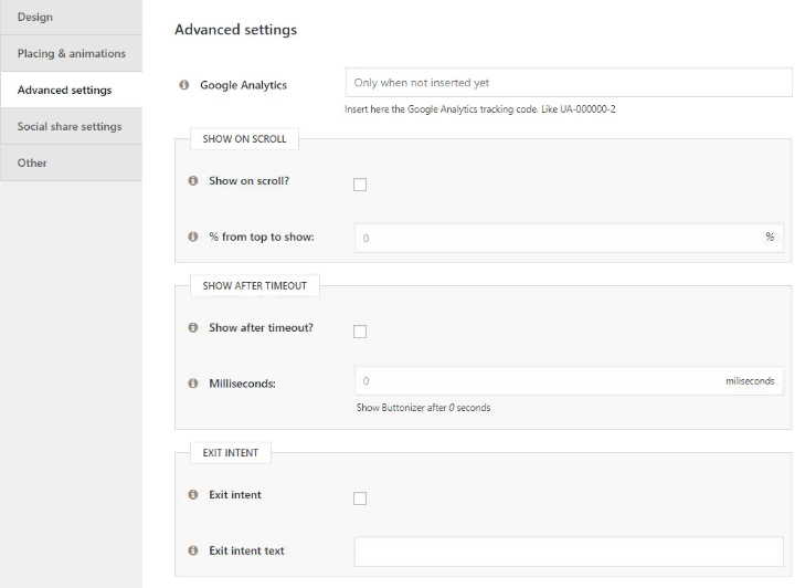 Advanced settings tab