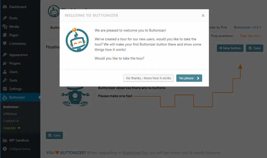 Buttonizer WordPress tab