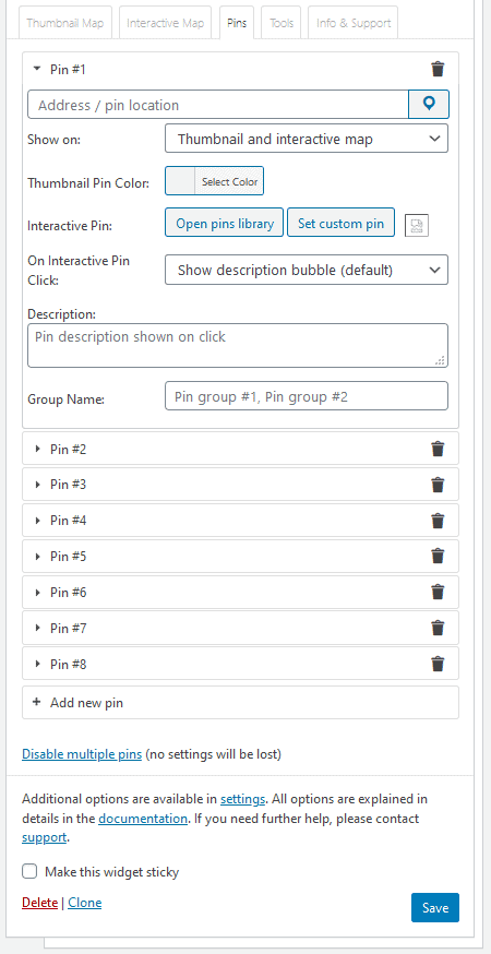 Enabled pins overview