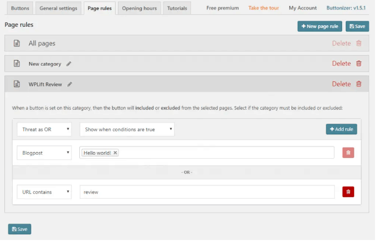 Page rules tab