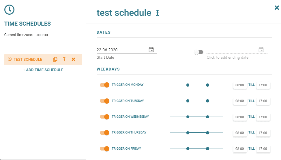 Test time schedule