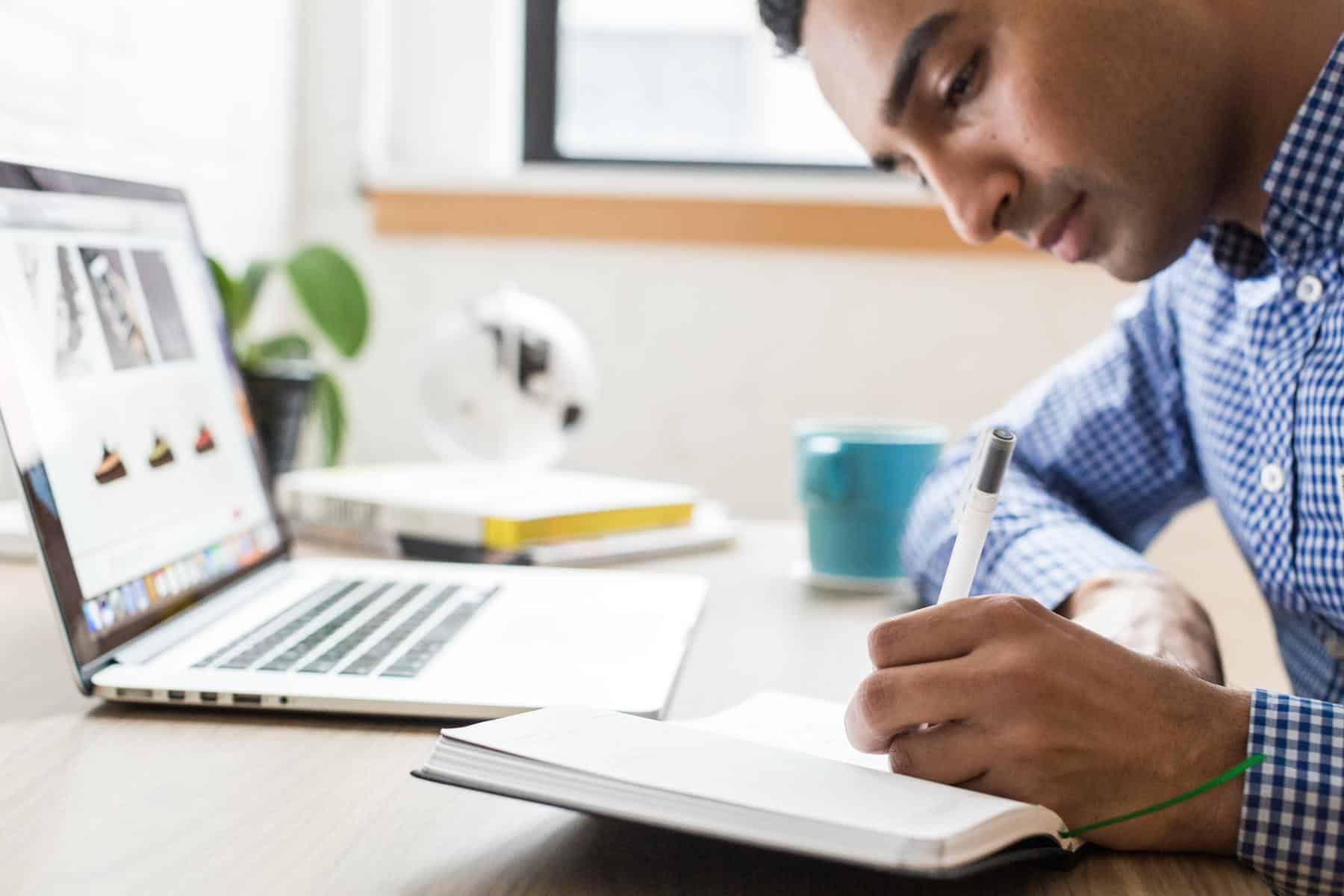 Man following online course