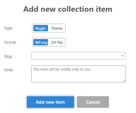 WP Reset add collection item