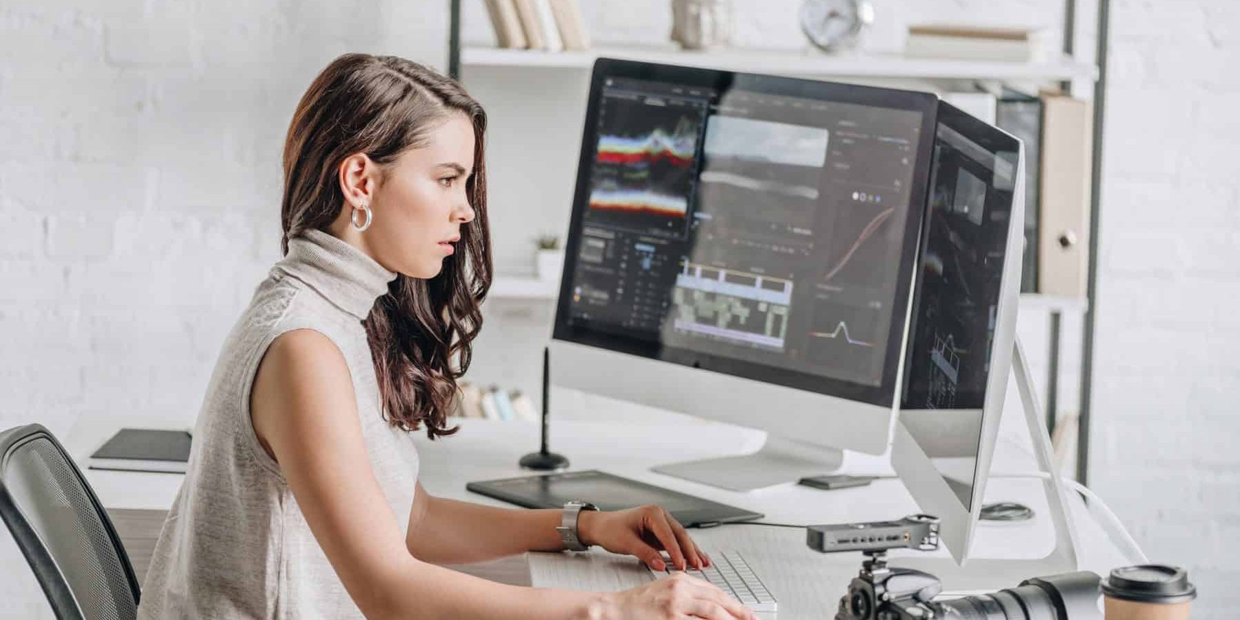 Woman editing video