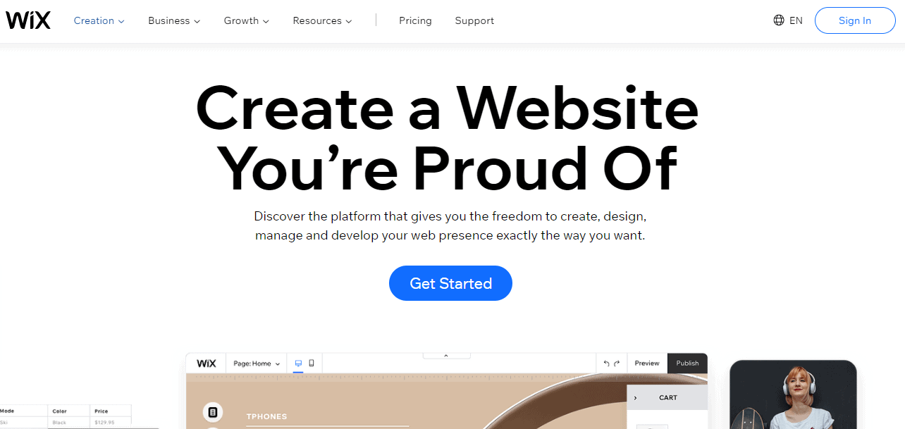 Wix landing page