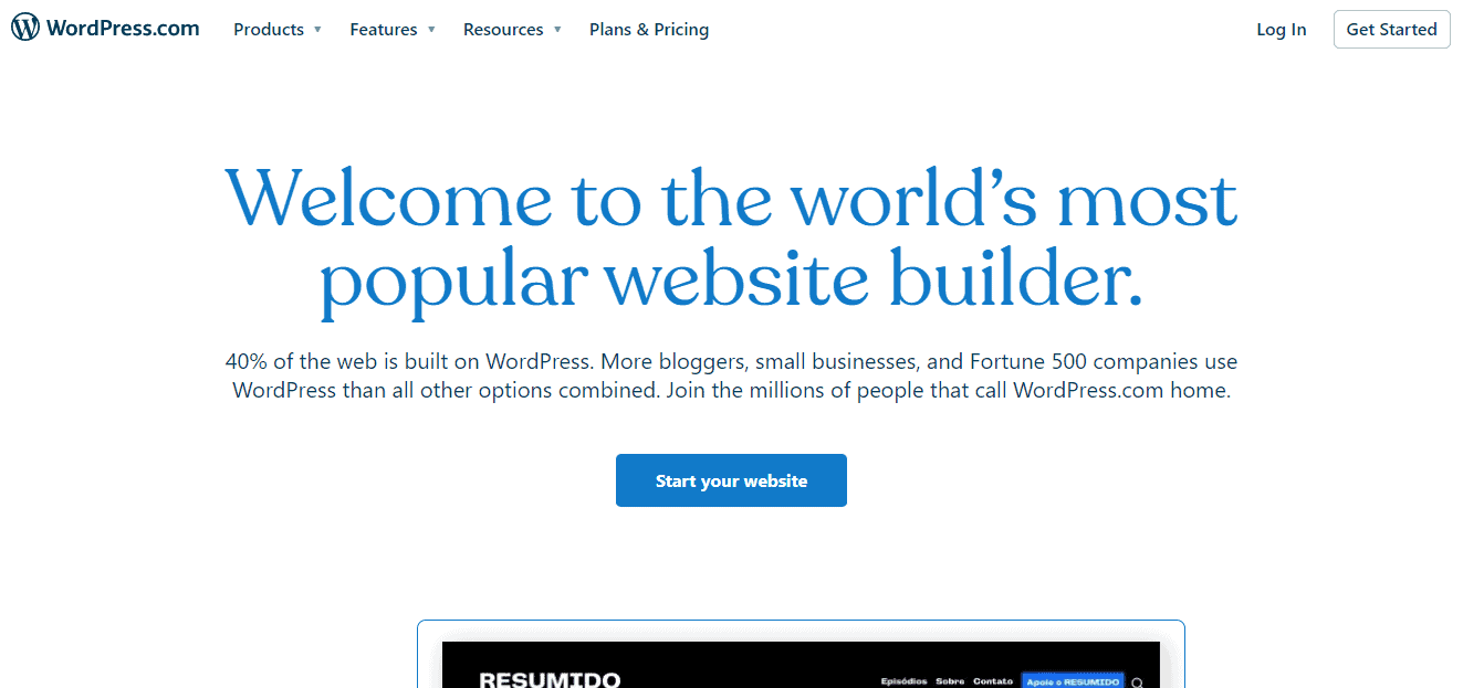 WordPress.com landing page