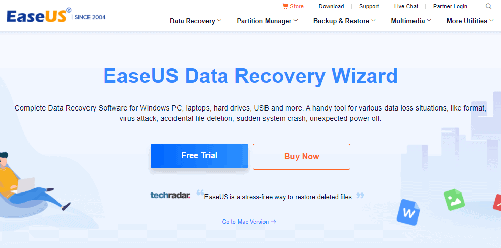 EaseUS Data Recovery Wizard landing page