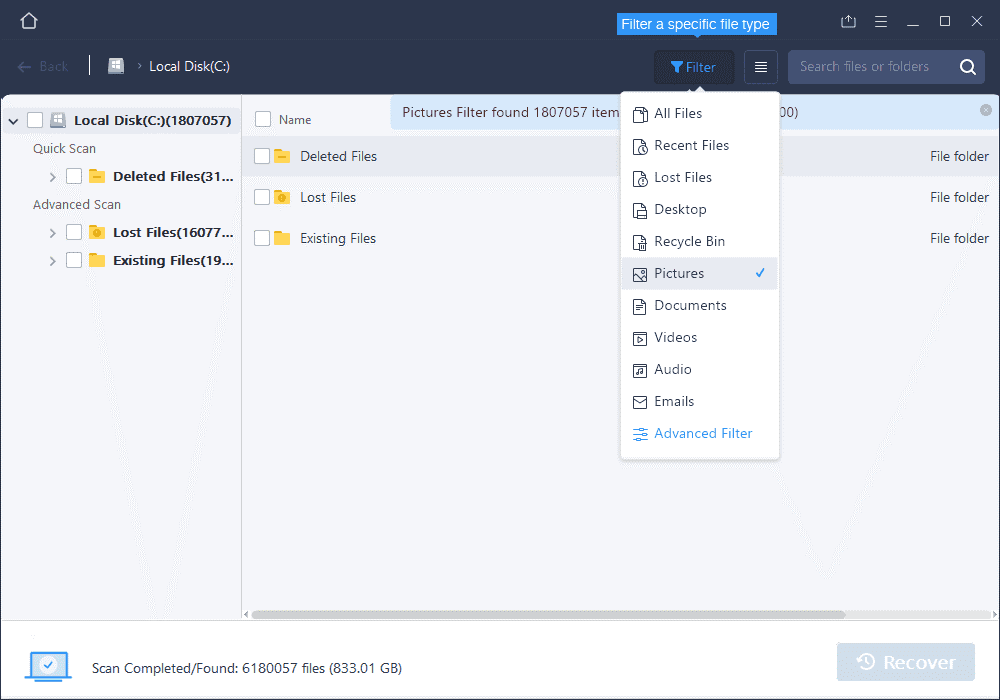 EaseUS Data Recovery Wizard post scan