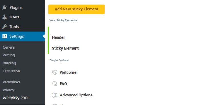 WP Sticky add element option