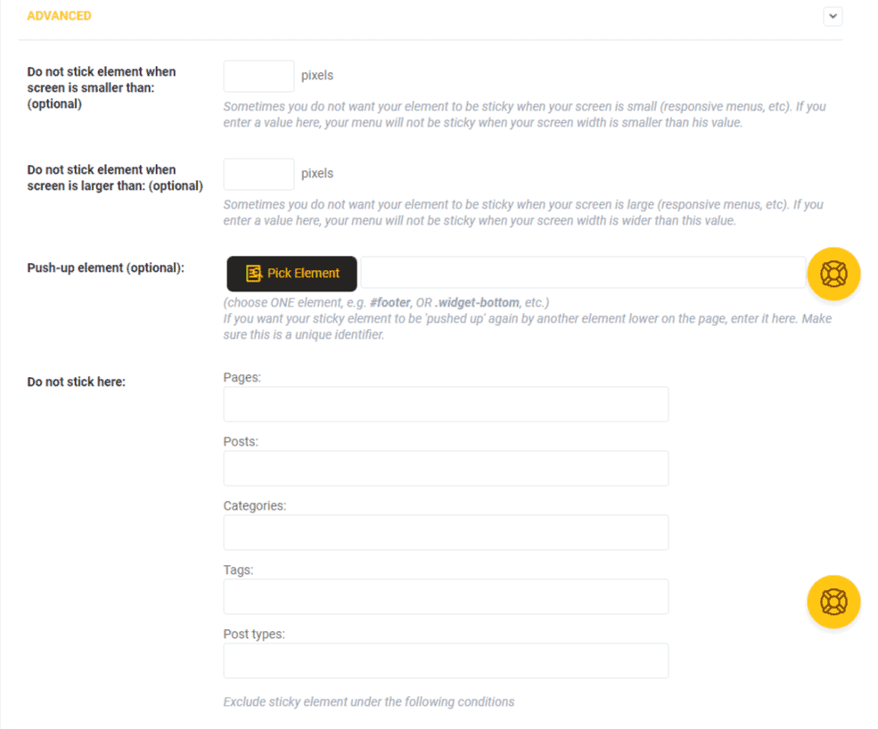 WP Sticky advanced settings