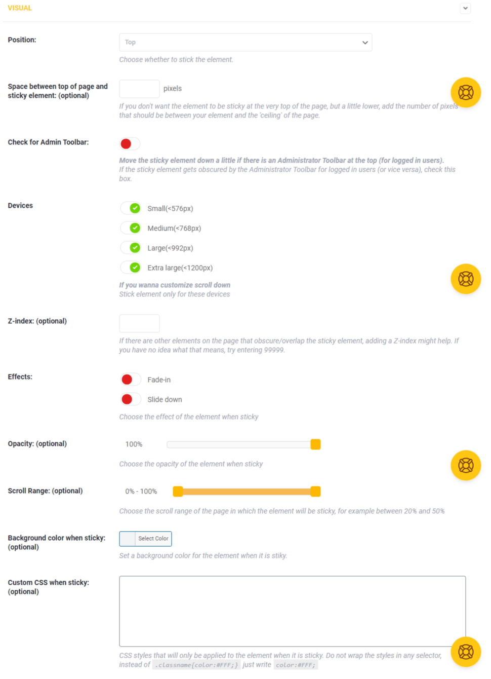 WP Sticky visual settings