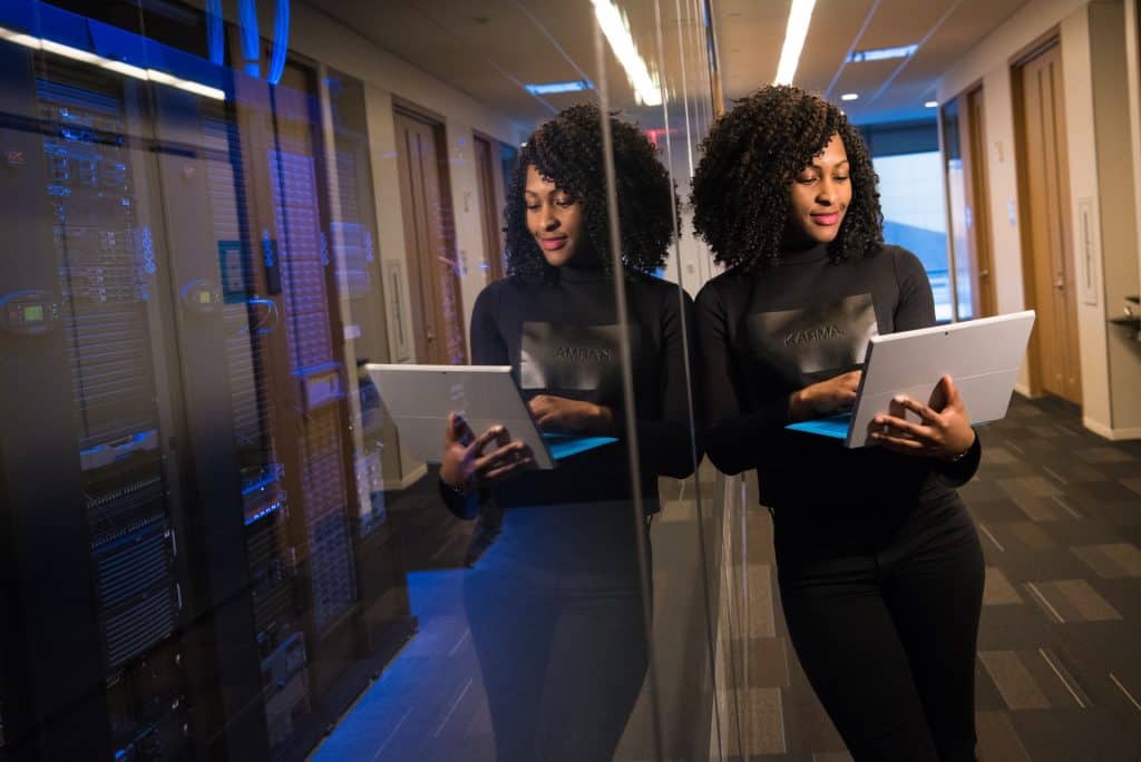 Woman holding laptop