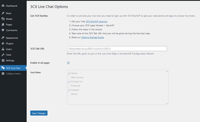 3CX Live Chat options