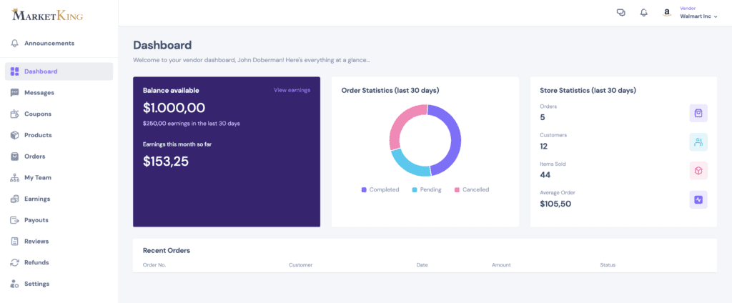 Premium vendor dashboard