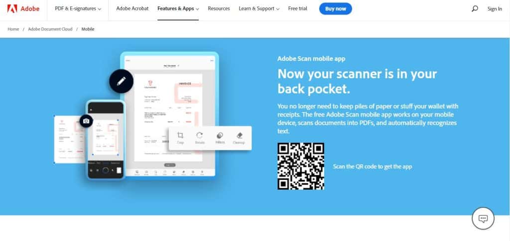 Adobe Scan landing page