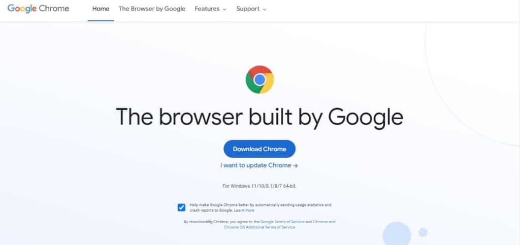 Google Chrome landing page