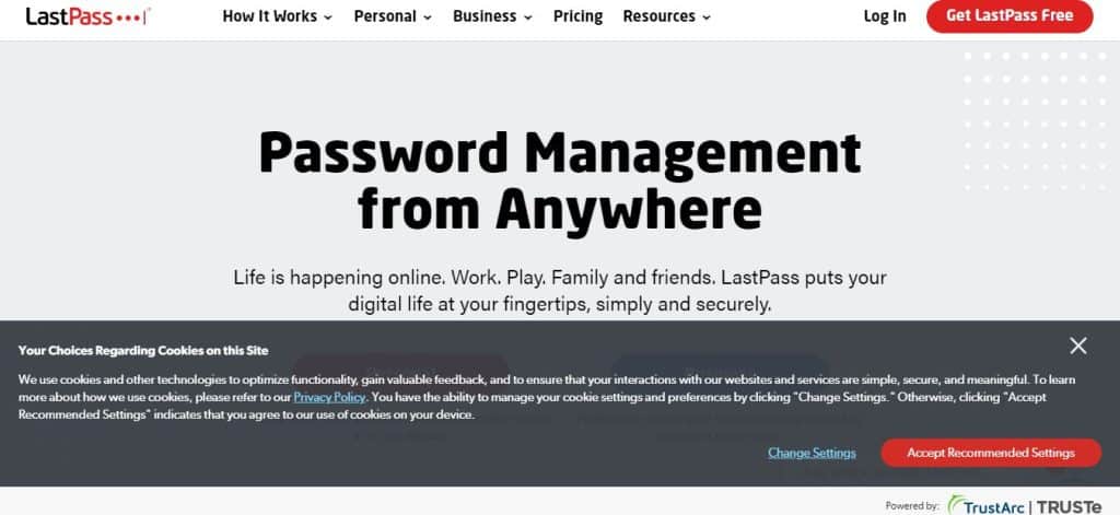 LastPass landing page