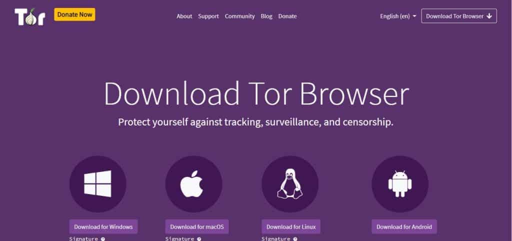 Tor landing page
