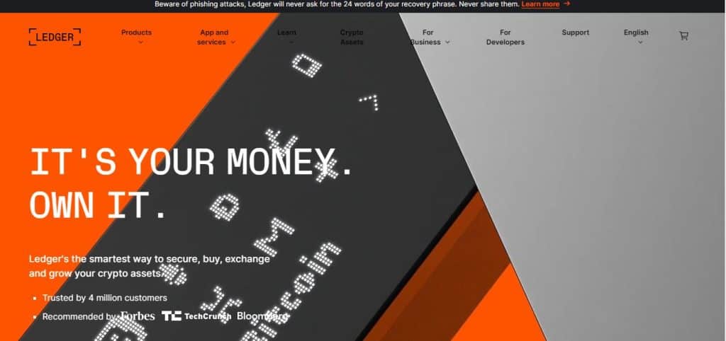 Ledger Nano X landing page