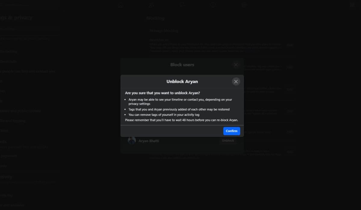 Click Unblock next to their name, then confirm.
