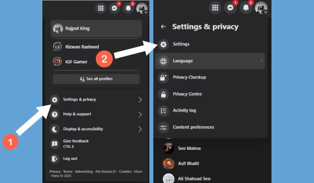 Select Settings & Privacy, then click Settings.