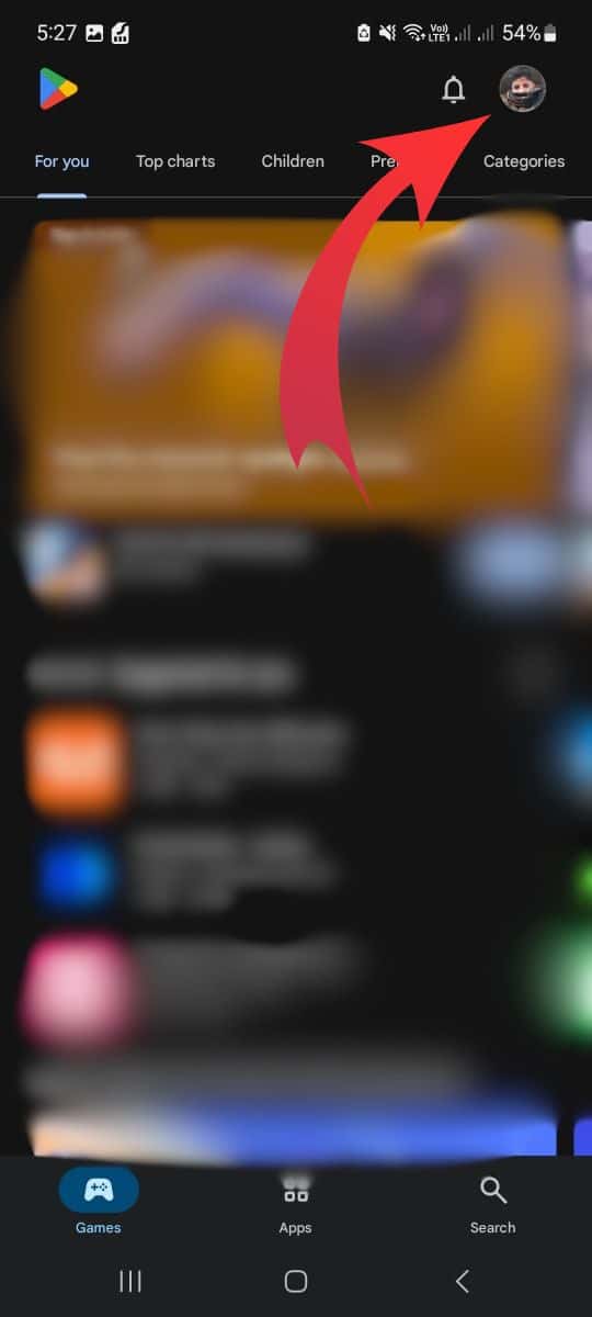 Next, look towards the top right corner of the screen. You should see your Google Account picture or an initial. Tap on it.