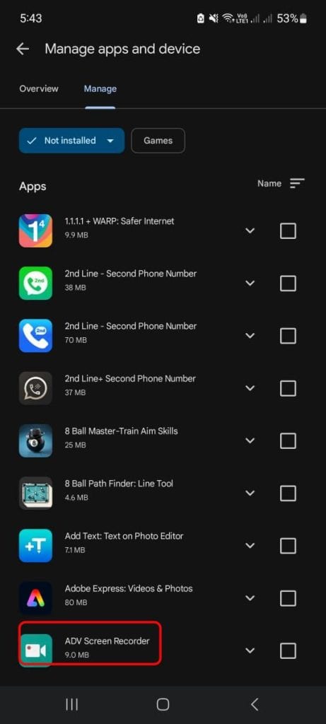 Look through the "Not installed" list and tap on the specific app you wish to remove from this view. 