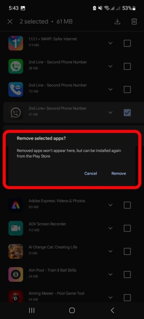 The system will ask you to confirm. Agree that you want to remove it from your library. 