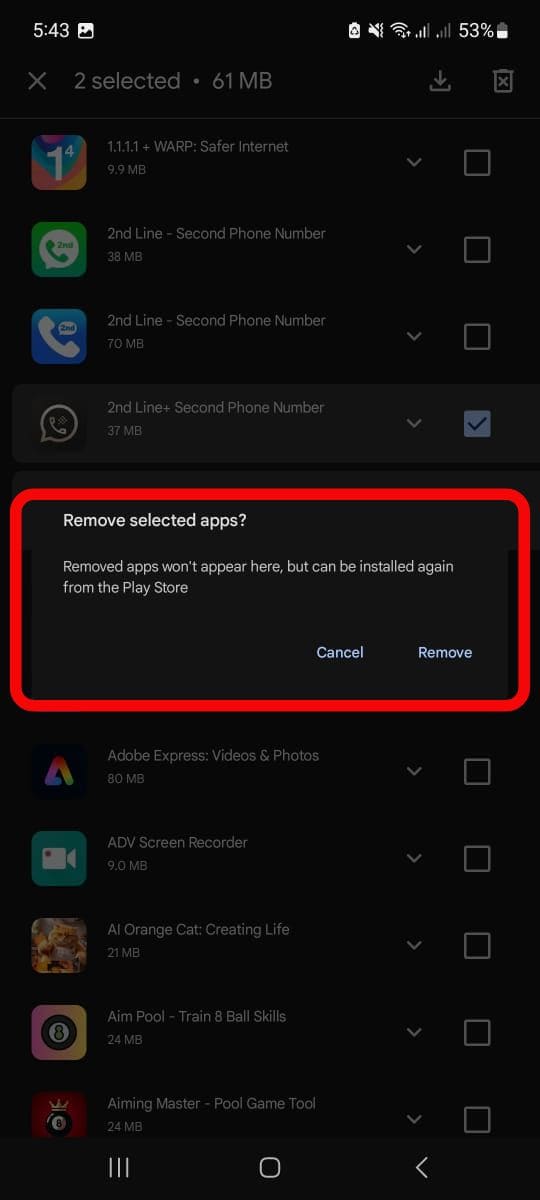 The system will ask you to confirm. Agree that you want to remove it from your library.