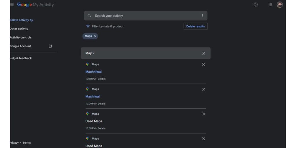 Apply filters such as product (Search, Maps, YouTube) or date range