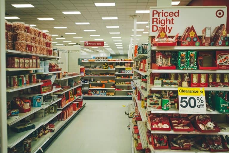 a grocery store aisle filled with lots of food product photo, ecommerce listing, walmart online store