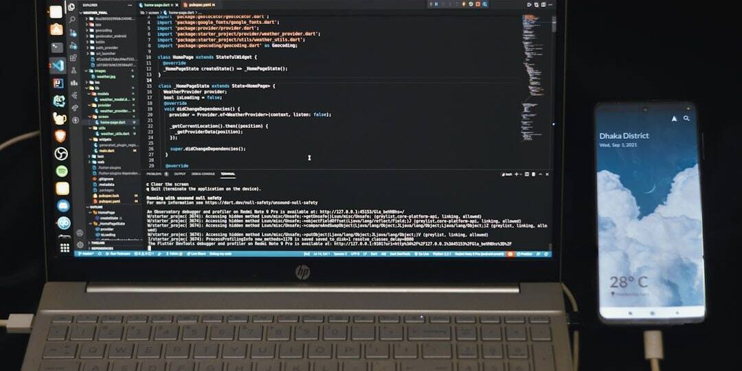 black and white hp laptop computer AI coding assistant, code generation, developer with laptop