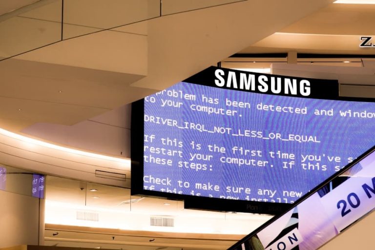 black Samsung flat screen monitor turned-on displaying boot sequence error adb error message computer screen code