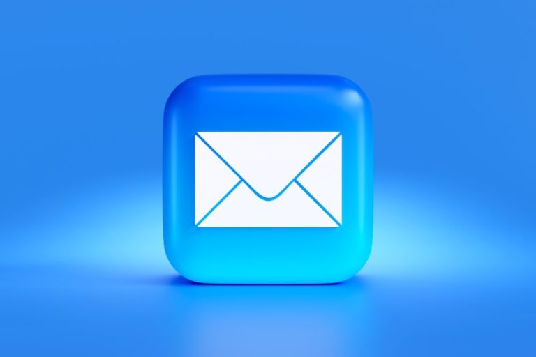 a blue button with a white envelope on it usps app phone email notification