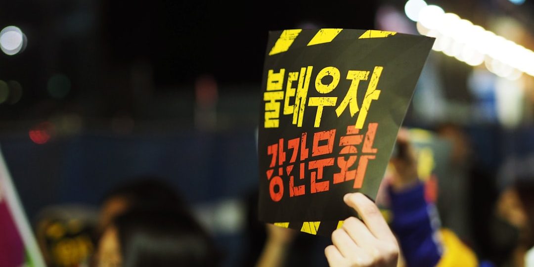 person holding Korean signage burning movie, jeon jong seo, lee chang dong, film festival